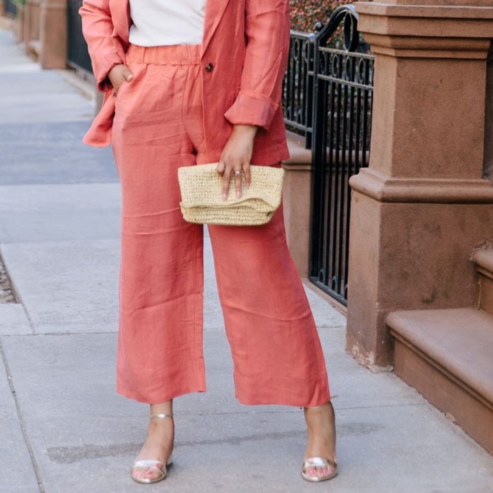 J Crew Linen Wide Leg Cropped Pants